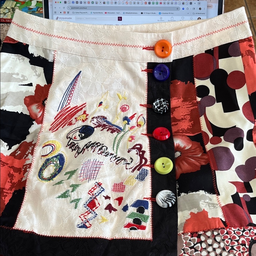 Alexo Colorful Patchwork Skirt with Button Details